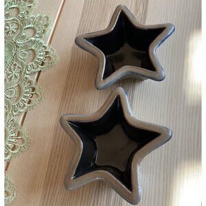 Vtg 90s Rowe Pottery Works Salt Glaze Bowl Star Shaped Dish Baker Mold Set of 2